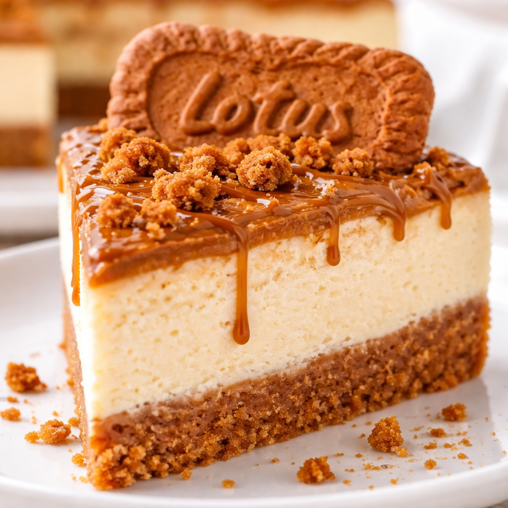 Dekoracija Lotus cheesecakea s rastopljenom Lotus kremom i keksima