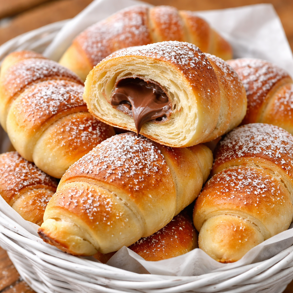 Mekane domaće kiflice punjene Nutellom posute šećerom u prahu